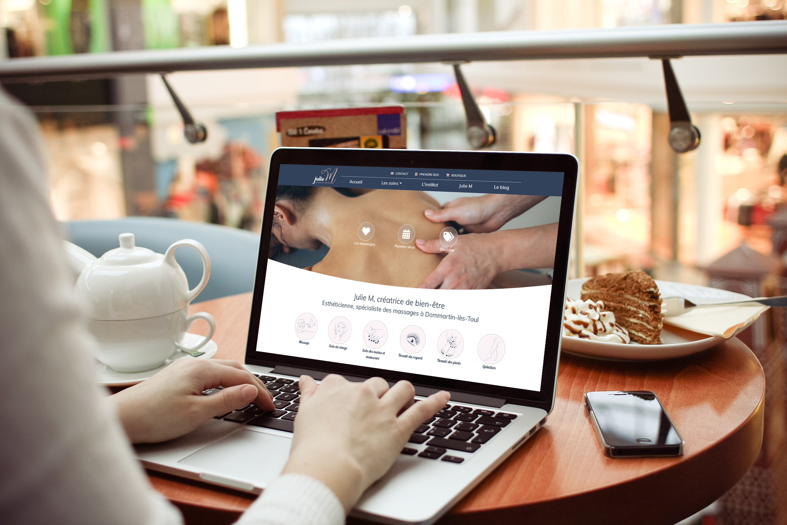 Présentation des pictos réalisés pour le menu de navigation sur le site de Julie M, esthéticienne